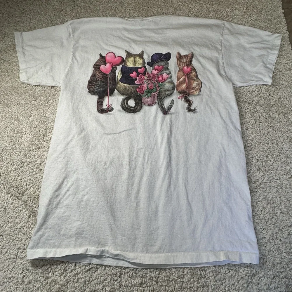 Prints Of Tails T Shirt 90s Cat Double Sided Love‎ Valentine's One Size Vintage